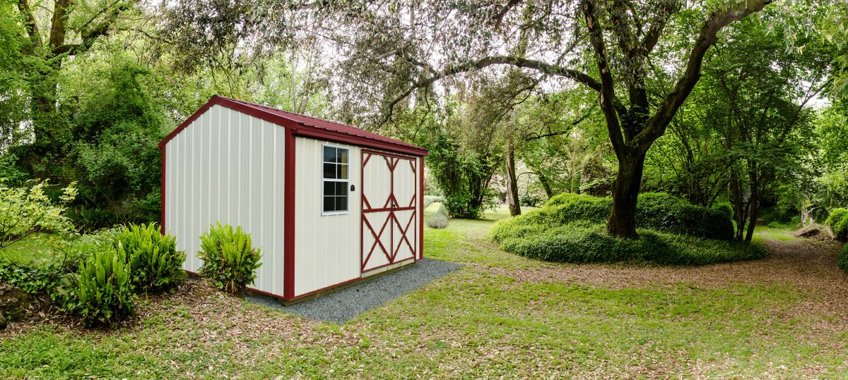 Outdoor storage shed in backyard