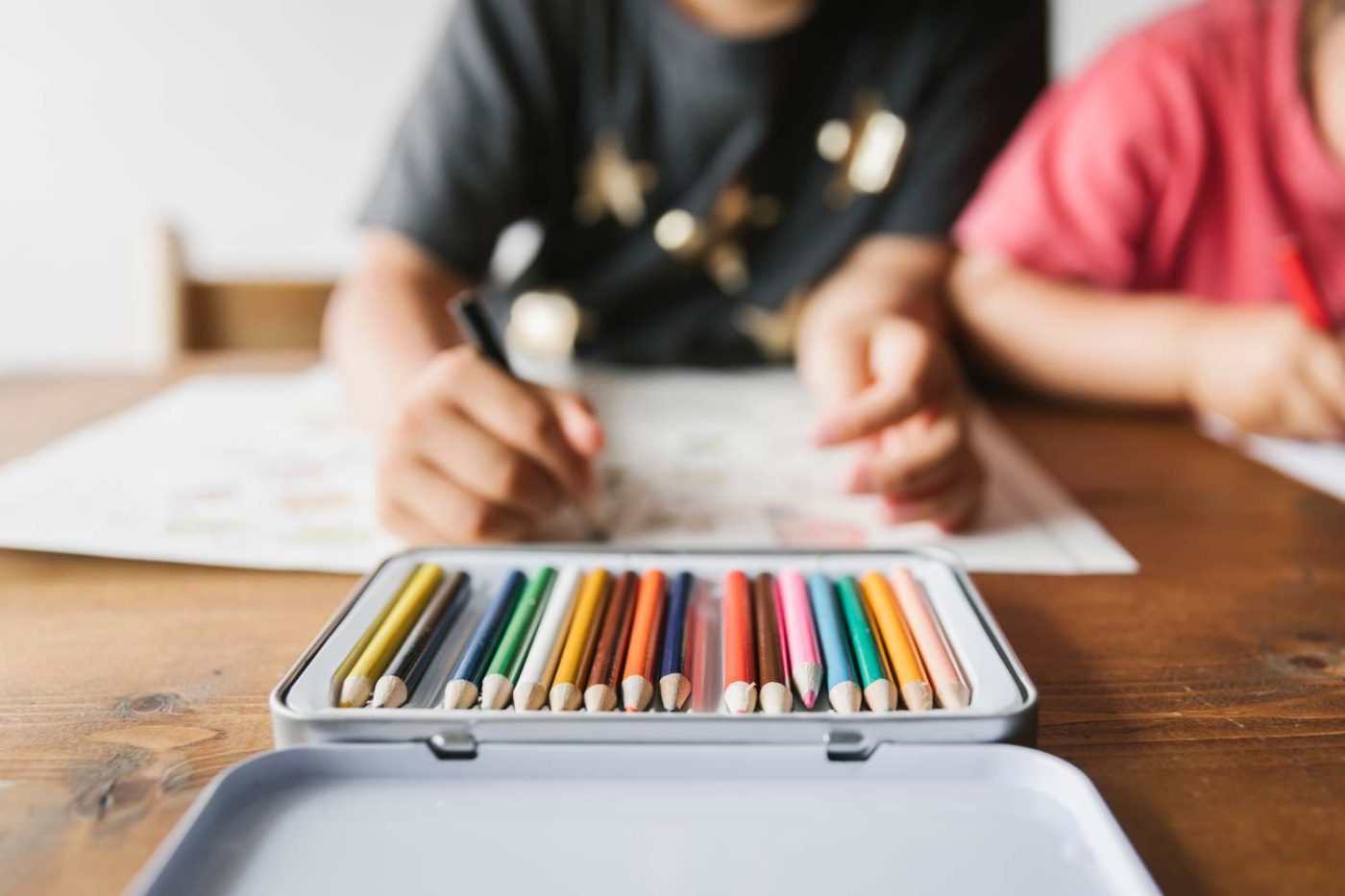 View of coloring pencil and student