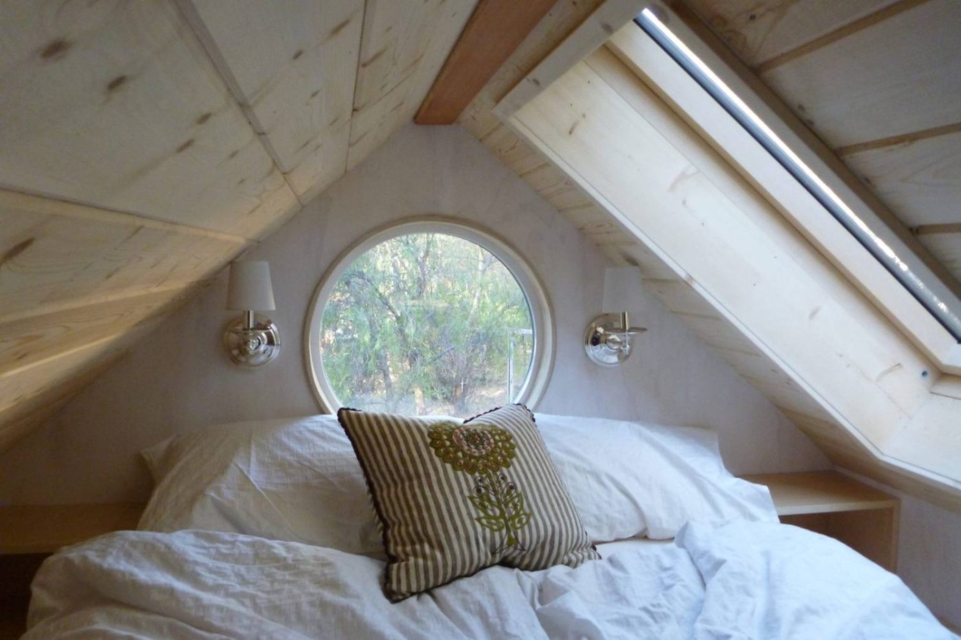 Skylights in loft in pre-built cabin
